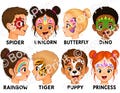 Face Painting Menu Bundle for Kids Parties | Simple Face Paint Signs | Unicorn Princess Butterfly Tiger Spider Dino