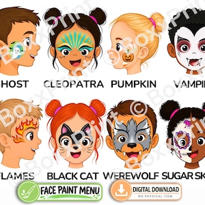 HALLOWEEN Face Painting Menu Bundle for Kids Parties | Simple Face Paint Signs | Werewolf, Pumpkin, Ghost, Vampire....