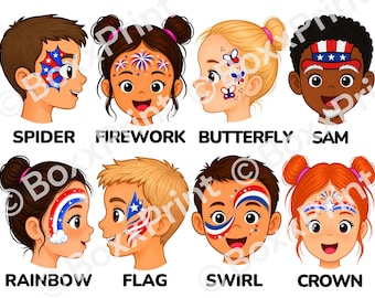 Einfaches Face Painting Menü für Kinder | Face Paint Schilder | 4te Juli - American Independence Day