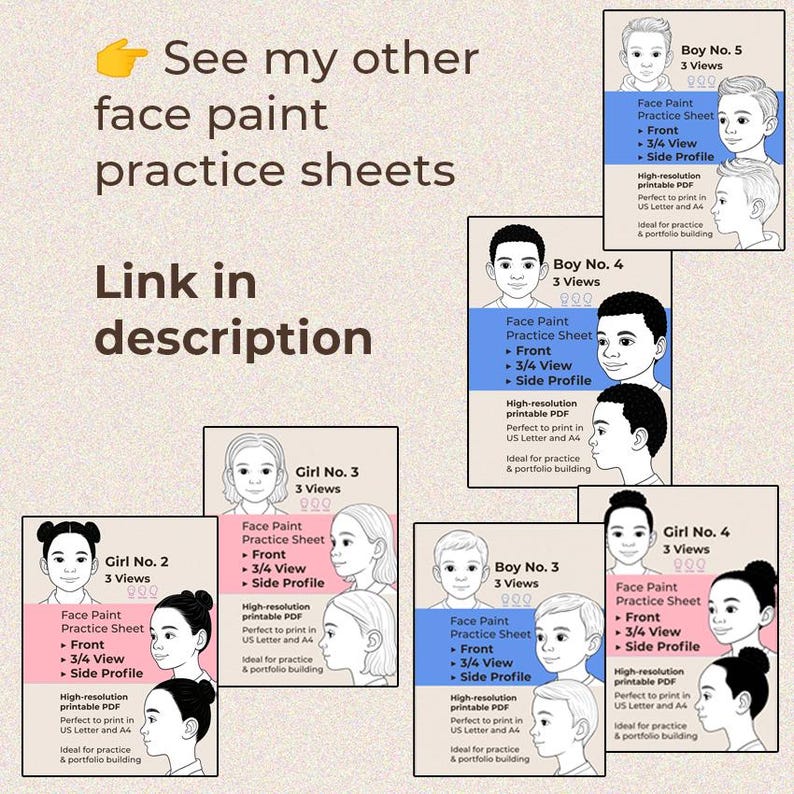 Boy Face Chart - Face Paint Practice Template (printable PDF) - Etsy