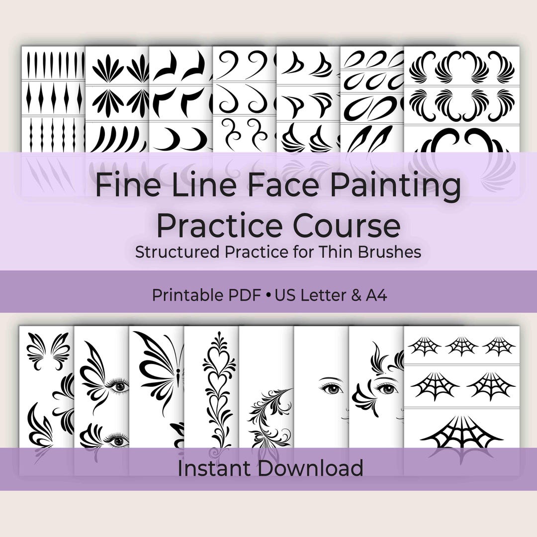 Fine Line Face Painting – Practice Course | Face Paint Training Sheets ...