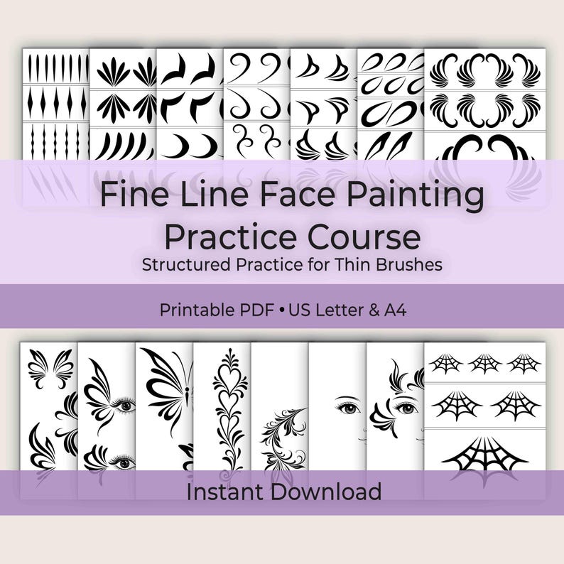 Fine Line Face Painting – Practice Course | Face Paint Training Sheets ...