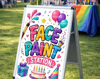 Geburtstags-Schmink-Station Poster | Druckbares Ereignisschild | Bunter Kinderschminzierstand Dekor