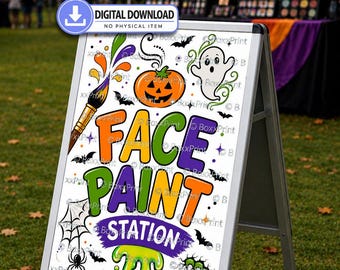 Colorful HALLOWEEN Face Paint Station Poster | Printable Event Sign | Face Paint Booth Decor