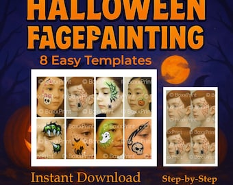 Easy HALLOWEEN Face Paint Templates Set | 8 Step-by-Step Face Painting Designs for Kids | Printable PDF