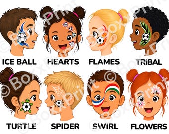 Einfaches Face Painting Menü für Fußball Parties | Face Paint Schilder | Fußball Weltmeisterschaft