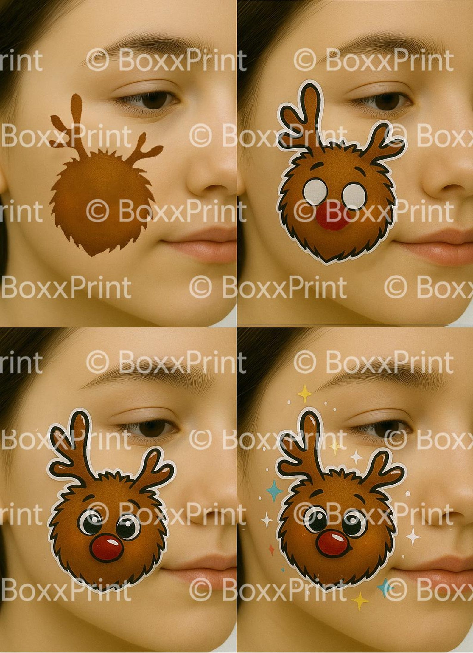 Easy CHRISTMAS Face Paint Templates | 8 Step-by-step Face Painting ...