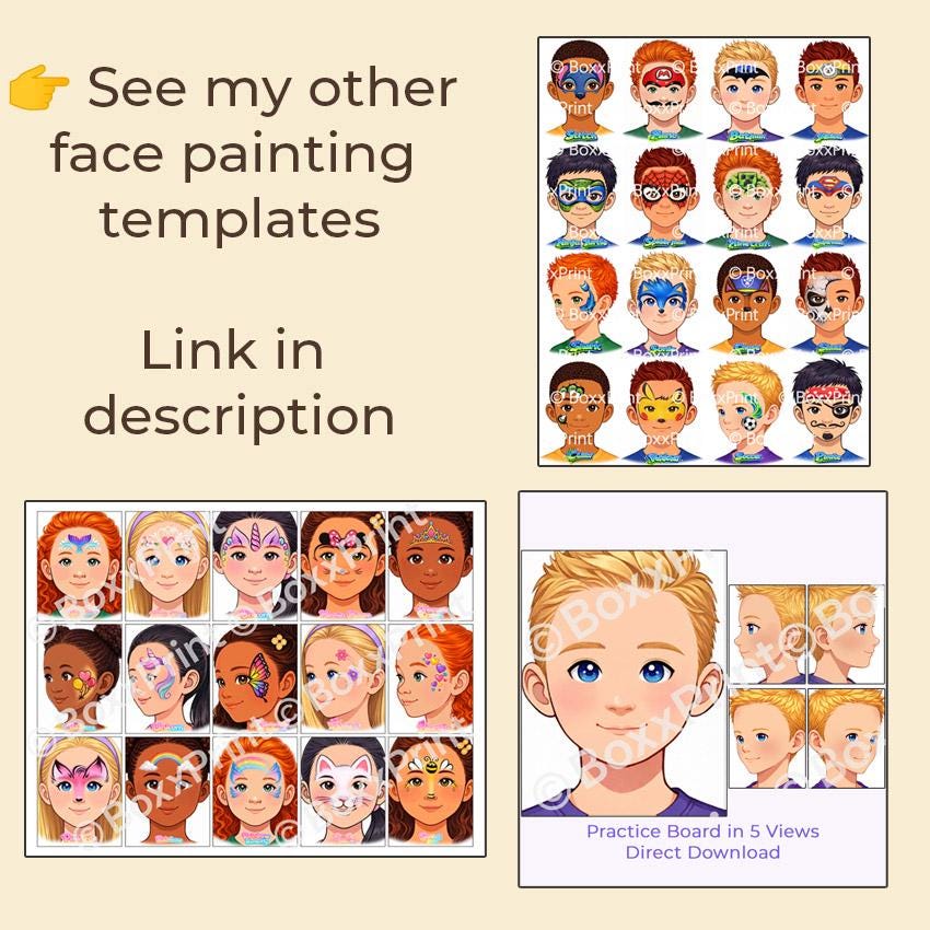 Face Paint Practice Board Blond Girl – 3 Face Views | Digital Download ...