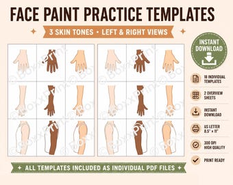 Face Painting Practice Templates | Hand, Arm and Shoulder Board | Left & Right | 3 Skin Tones | Face Paint Training (Digital Download)
