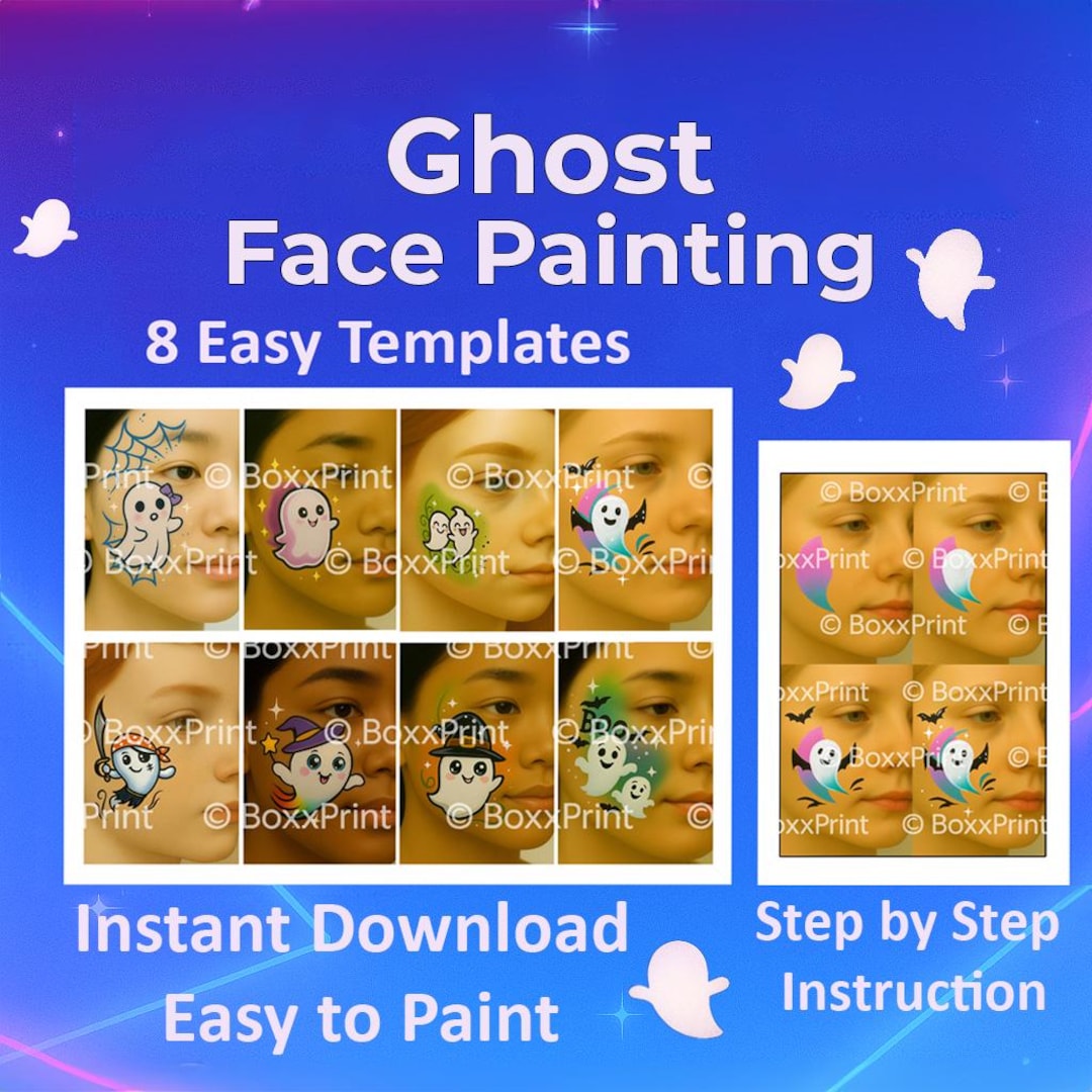 Easy GHOST Face Paint Templates | 8 Simple Step-by-step Face Painting ...