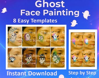 Easy GHOST Face Paint Templates | 8 simple Step-by-Step Face Painting Ideas for Halloween Kids | Printable PDF
