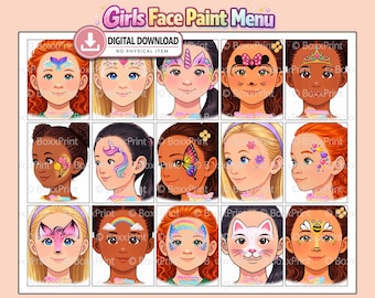 15 Face Paint MENU BOARDS for Girls – Printable Simple Face Painting Designs with Text | Unicorn, Rainbow, Butterfly, Princess & More