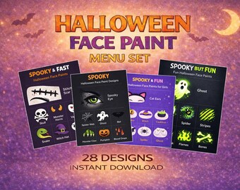 Halloween Face Paint Designs – 28 Printable Kids Makeup Charts (PDF Download)
