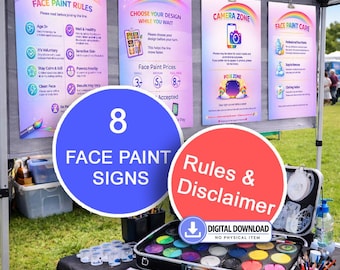 Face Paint Sign Bundle | 8 Printable Signs for Face Painting Stand | US Letter und A4 Format | Event Face Painter Kit