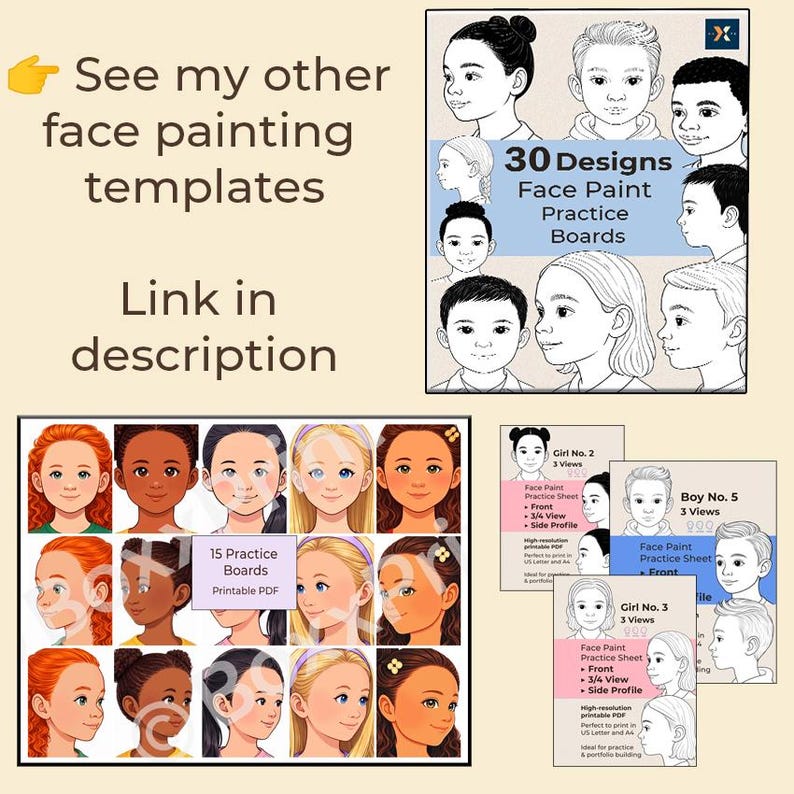 Fine Line Face Painting – Practice Course | Face Paint Training Sheets ...