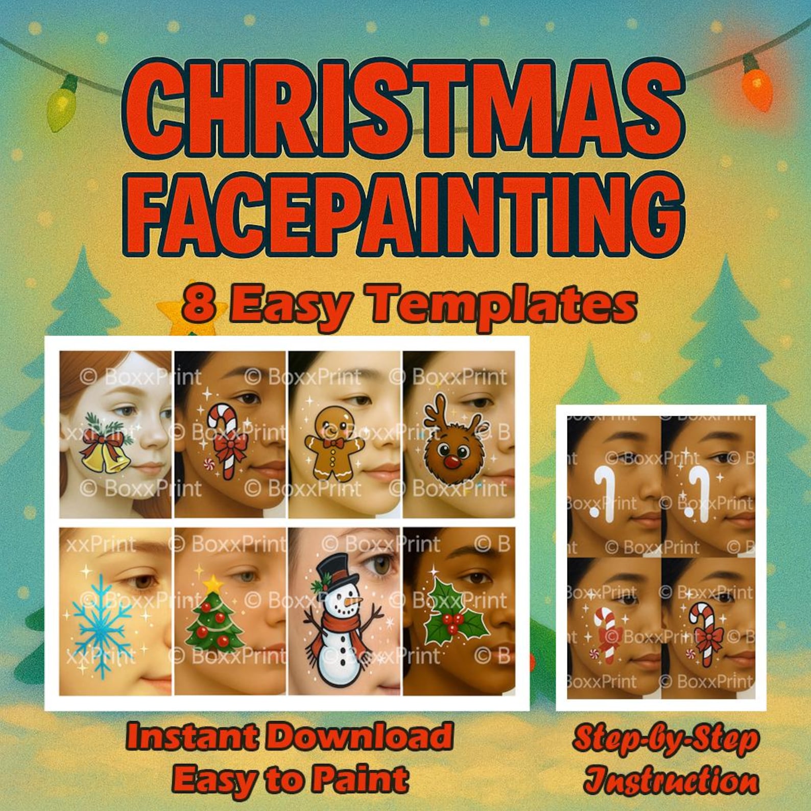 Easy CHRISTMAS Face Paint Templates | 8 Step-by-step Face Painting ...