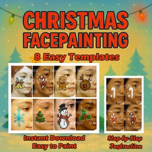 Eenvoudige schminksjablonen voor kerstmis | 8 stapsgewijze ideeën voor schminken voor kinderen | Afdrukbare pdf