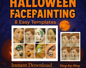 Easy HALLOWEEN Face Paint Templates Set | 8 Step-by-Step Face Painting Designs for Kids | Printable PDF