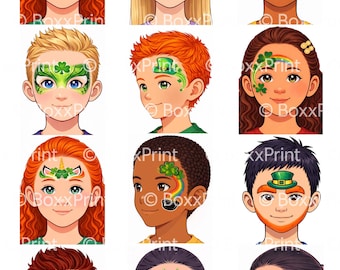 12 Saint Patrick’s Day Face Painting Menu Board – Printable - Irish Designs – Shamrock Rainbow Leprechaun – Simple Face Paint Menu