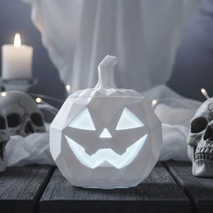 Modern Halloween Jack-O-Lantern – 3D Printed Low-Poly Pumpkin LED Tea Light For Painting