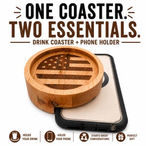 Patriotic Phone Holder Coaster Set of 2 or 4, American Flag Star Coaster, USA Drink Coaster,Fourth of July Decor, Veteran Gift,Military Gift