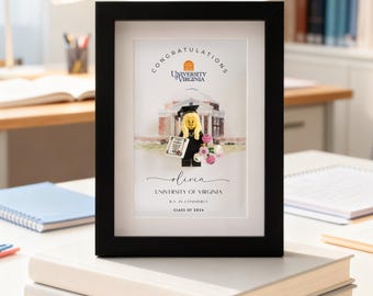 Personalized Graduation Gift Frame with Custom Character, University Graduation Present, College Campus Art, Gift for Her Him, Class of 2026