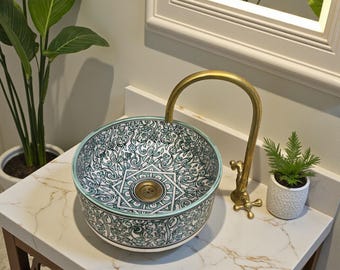 Oval Ceramic Countertop Basin, Vintage Style Wastafel Sink, Unique Handmade Ceramic Model + Gift