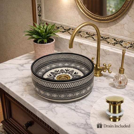Moroccan Oval Ceramic Vessel Sink, Handmade Farmhouse Washbasin for New Bathroom Remodel, Gift