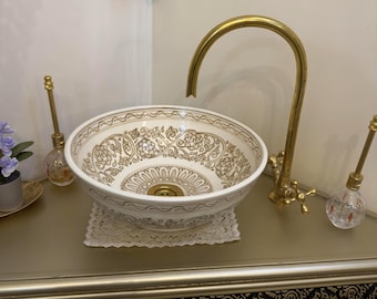 Bathroom Ceramic Basin, Kitchen Vessel Sink, Countertop Floral Basin