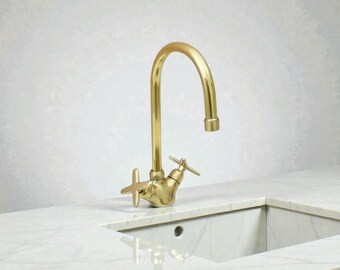 Modern Brass Bathroom Faucet, Copper kitchen tap, Luxury Double Handle Vintage Faucet.