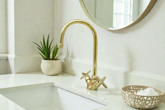 Modern Brass Bathroom Faucet, Copper kitchen tap, Luxury Double Handle Vintage Faucet.