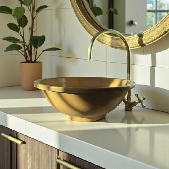 Moroccan Terracotta Sink – Handmade Natural Clay Vessel Sink Vanity, Rustic Antique Pottery Bathroom Bowl