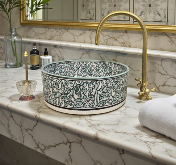 Oval Ceramic Countertop Basin, Vintage Style Wastafel Sink, Unique Handmade Ceramic Model + Gift