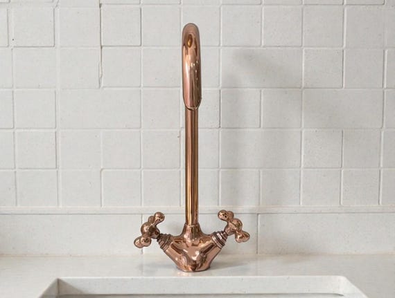Handcrafted Raw Brass Bathroom Faucet, Retro Mixer Tap, Vanity Sink