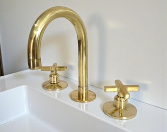 Handcrafted Unlacquered Brass Bathroom Faucet, Moroccan Style