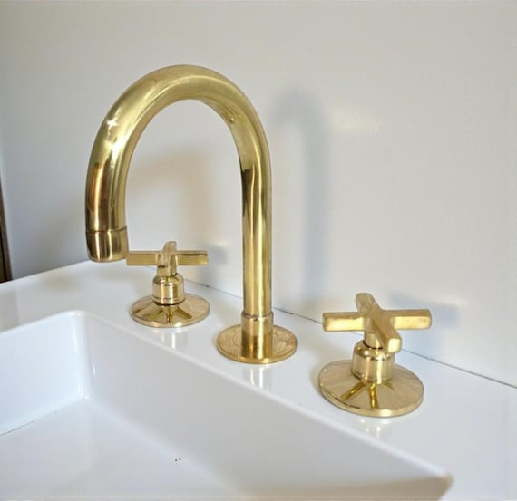 Handcrafted Unlacquered Brass Bathroom Faucet, Moroccan Style