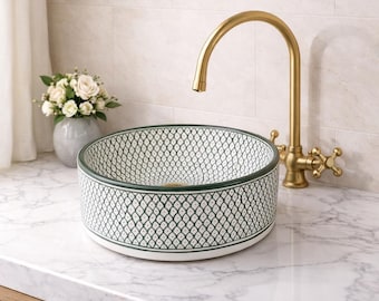 Handcrafted Farmhouse Sink, Oval Bathroom Vanity Sink, Above Counter Wastafel Ceramic Basin + drain gift