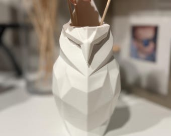 Jarrón geométrico con forma de búho / Decoración moderna y minimalista para el hogar, 23 cm (9") - blanco, gris y negro