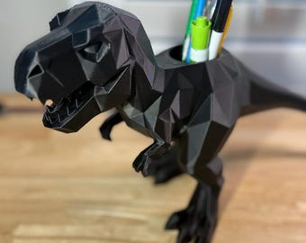 3D Printed T-Rex Vase, Geometric Dinosaur Desk Organizer