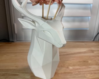 Jarrón geométrico con forma de ciervo / Decoración moderna estilo rústico (23 cm) Colores: Blanco, Negro, Gris