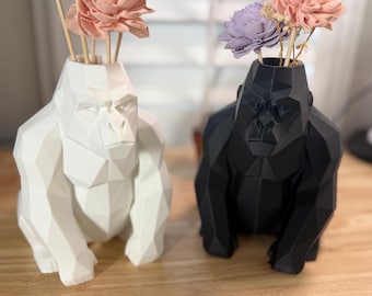 Jarrón de gorila geométrico / Escultura decorativa llamativa [Archivo STL para impresión 3D]