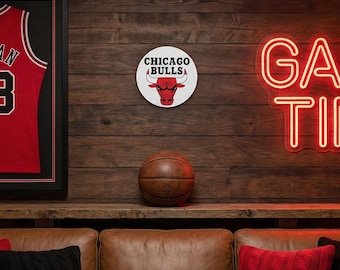 Letrero de los Chicago Bulls, arte mural impreso en 3D, decoración de baloncesto de la NBA, regalo para el hogar, placa redonda de 23 cm, artículos deportivos para aficionados, letreros para garaje