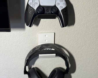 Soporte de pared personalizado para control y auriculares (2 unidades) / Soporte para nombre o logotipo personalizado / Organizador de juegos / Montaje con tornillos o adhesivo