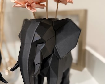 Jarrón de sabiduría Elefante Negro / Jarrón geométrico minimalista de 9 pulgadas
