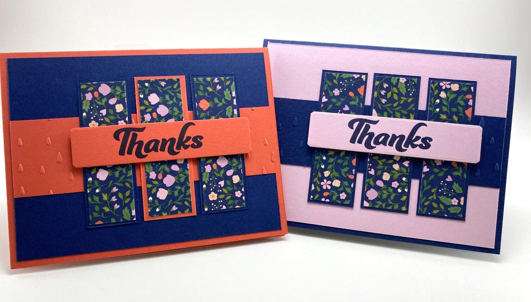Handmade Floral Thank You Cards – Navy, Orange & Pink, With Envelopes ...
