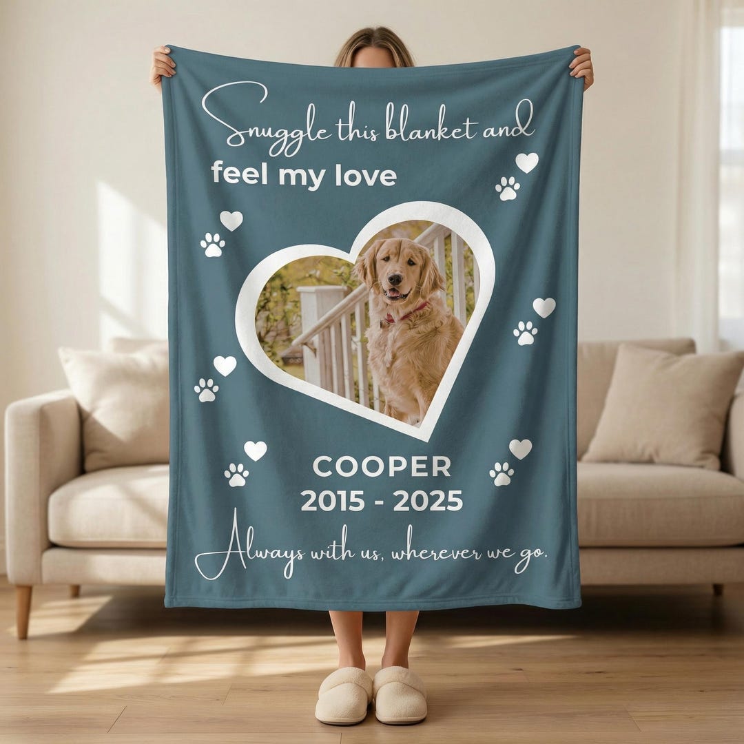 Personalized Dog Memorial Photo Blanket Gift | Dog Loss Pet Memory ...