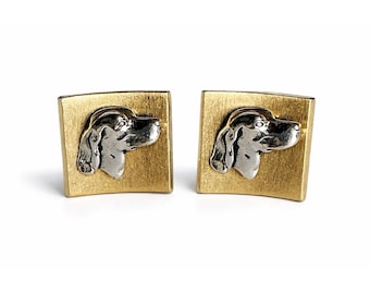 Vintage SWANK Cufflinks Hunting Dog Head Gold Tone Bullet Back Mid Century Men's