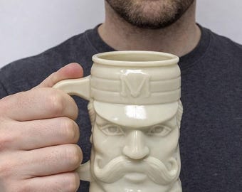 ヴィンテージ エイボン 口ひげマグ セラミック シェービングマグ 人物の顔マグ メンズグルーミング