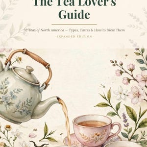 Guide du thé à imprimer (PDF), livre de recettes de 64 thés et mélanges, guide d'infusion aquarelle, cadeau pour les amateurs de thé, décoration de cuisine