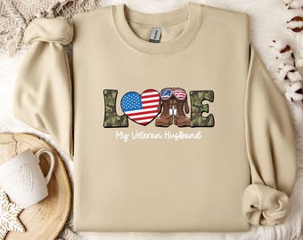 Felpa con cappuccio per marito veterano: girocollo patriottico per la famiglia militare